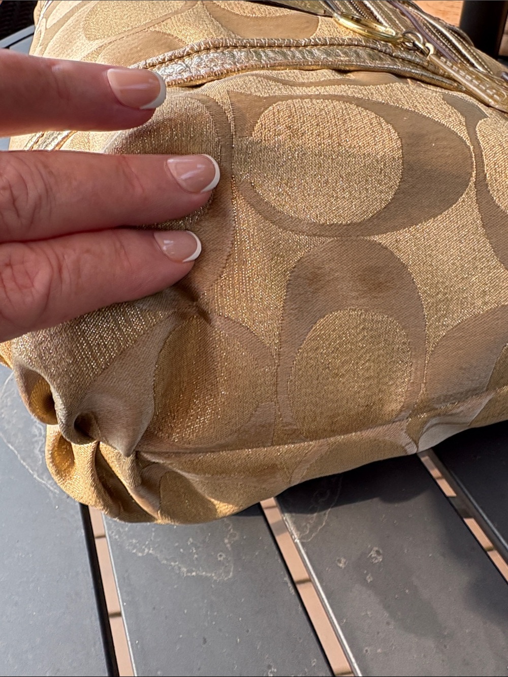Coach Poppy Signature C Gold Lurex Tote - Picture 6 of 15